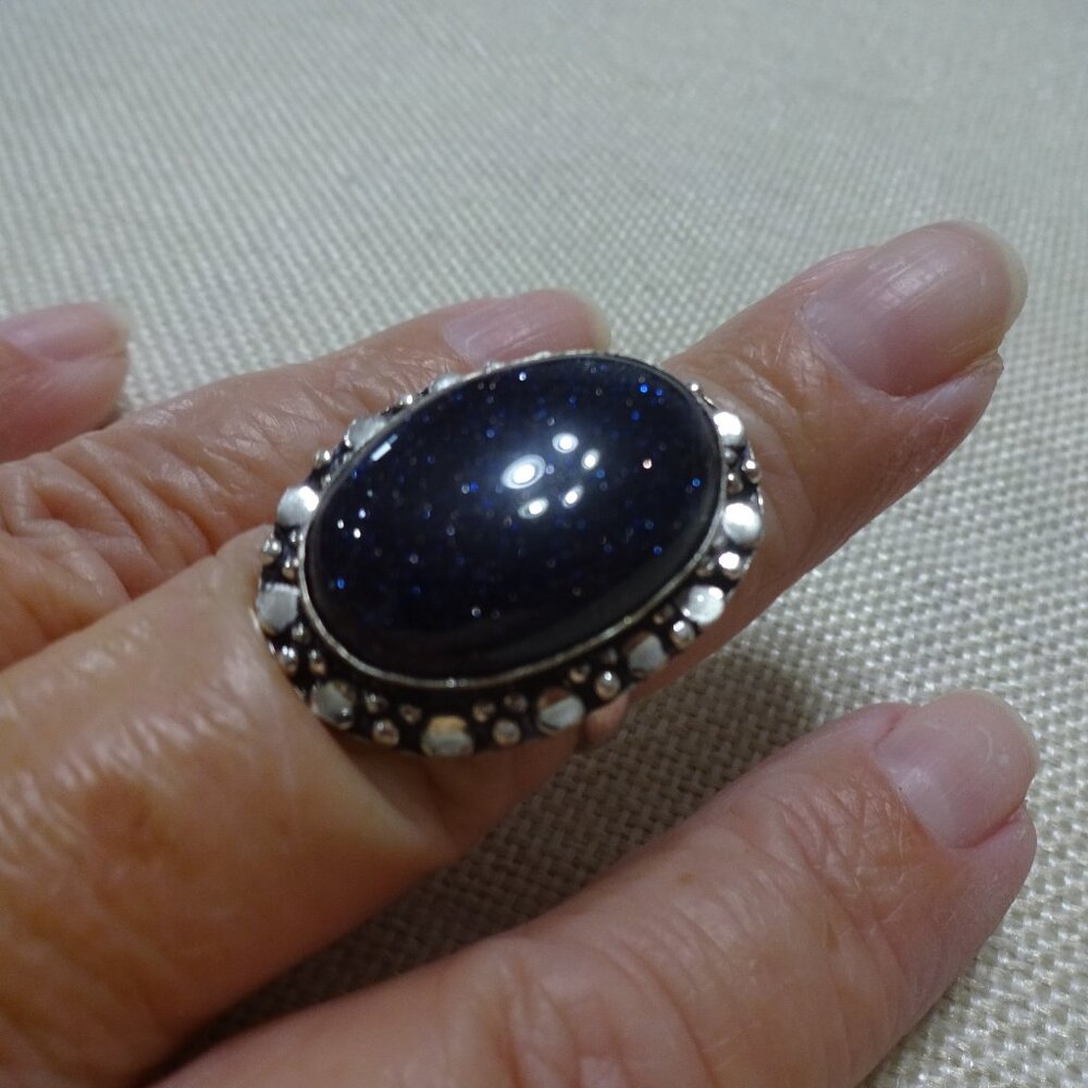 Sparkly BLUE SUNSTONE Handmade Sterling 925 Ring Size 8 #521C